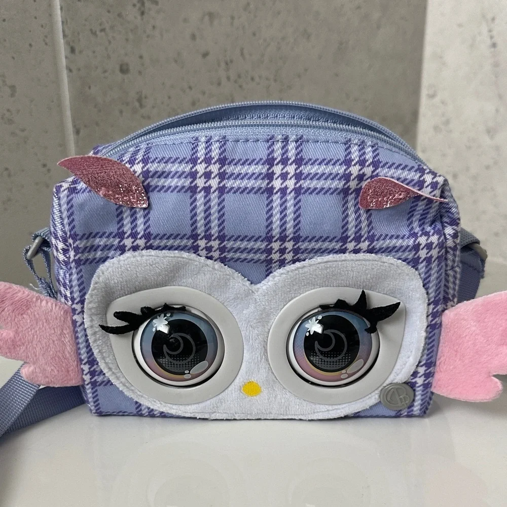 Purse Pets Plaid Owl Kids Bag - Purple and Pink